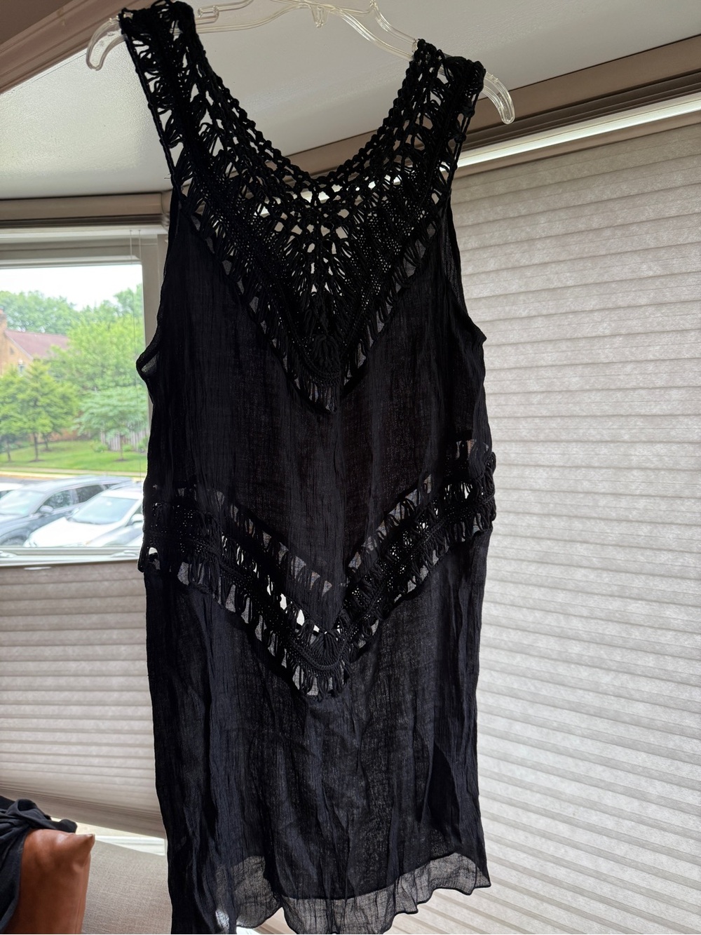 Boho Black crochet macrame beach cover up sz M Airy Lightweight Whimsigoth